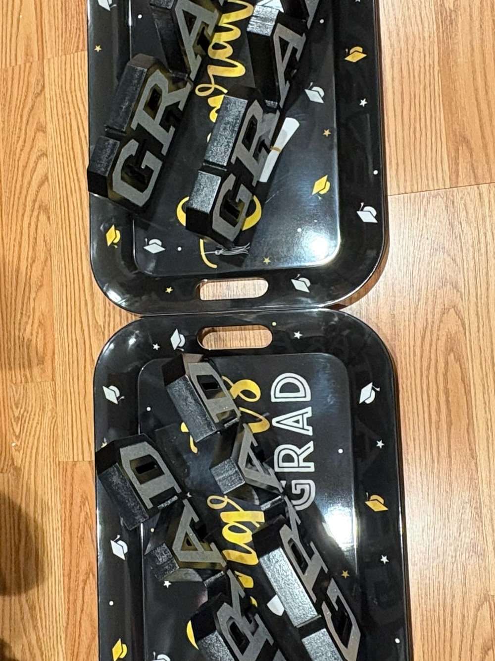 Graduation Serving Trays Black & White Set of 2 and 4 wood signs